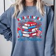 Books Fireworks And Freedom Independence Day Book Lover Comfort Colors Sweatshirt Denim