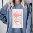 Books Flowers Art Flower Stack Pastel Feminine Comfort Colors Sweatshirt Denim