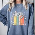 Books Lover Cute Sleepy Cat Relax Reading Vibe Comfort Colors Sweatshirt Denim