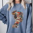 Books Lover Women Art Colorful Drawing Graphic Books Comfort Colors Sweatshirt Denim