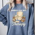 Books Are My Therapy Cozy Reading Chair Artwork Comfort Colors Sweatshirt Denim
