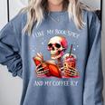 I Like My Books Spicy And My Coffee Icy Skeleton Comfort Colors Sweatshirt Denim