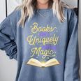 Books Are A Uniquely Portable Magic Reading Bookworm Comfort Colors Sweatshirt Denim