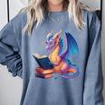 Bookworm Book Lover Women Girls Dragon Reading Comfort Colors Sweatshirt Denim