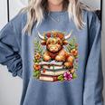 Bookworm Cute Highland Cow Reading Book Comfort Colors Sweatshirt Denim