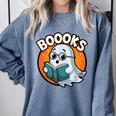 BOOOKS Cute Ghost Reading Books Halloween Comfort Colors Sweatshirt Denim