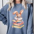 Bunny Rabbit Reading Books Rabbit Books Bunny Reader Comfort Colors Sweatshirt Denim