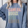 Camera Books Cats And Coffee Lover Photography Men Women Comfort Colors Sweatshirt Denim