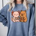 Capybara Axolotl Kawaii Kids Anime Book Lover Reading Comfort Colors Sweatshirt Denim Capybara Axolotl Kawaii Kids Anime Book Lover Reading Comfort Colors Sweatshirt Denim