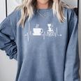 Cat Book Coffee Lover Heartbeat Cat Lover Book Lover Comfort Colors Sweatshirt Denim