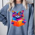 Cat Book Shirt Colorful Cat Reading Book Comfort Colors Sweatshirt Denim