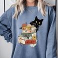 Cat And Books Flowers Reading Club Cat Lover Bookworm Comfort Colors Sweatshirt Denim Cat And Books Flowers Reading Club Cat Lover Bookworm Comfort Colors Sweatshirt Denim