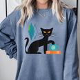 Cat Midcentury With Book And Coffee Atomic Age Mid Century Comfort Colors Sweatshirt Denim Cat Midcentury With Book And Coffee Atomic Age Mid Century Comfort Colors Sweatshirt Denim