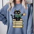 Cat Reading Book Comfort Colors Sweatshirt Denim