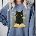 Cat Reading Book Flowers Comfort Colors Sweatshirt Denim
