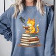 Cat Reading Books Comfort Colors Sweatshirt Denim