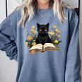 Cat Shirts For Women Book Lover Shirt Cute Cat And Book Premium Tri-Blend Comfort Colors Sweatshirt Denim