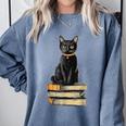 Cat Sitting On Books Comfort Colors Sweatshirt Denim