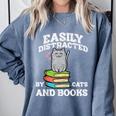 Cats And Books Read Reading Librarian Book Across America Comfort Colors Sweatshirt Denim