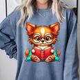 Chihuahua Reading a Book Dog Comfort Colors Sweatshirt Denim