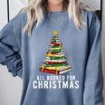 Christmas Book Tree All Booked For Xmas Comfort Colors Sweatshirt Denim