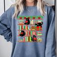 Christmas Cat Santa Bookshelves Book Lover Reader Comfort Colors Sweatshirt Denim