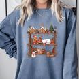 Christmas Cats Bookshelf Gingerbread Comfort Colors Sweatshirt Denim