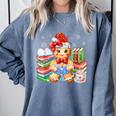 Christmas Gingerbread Man Reading Book Snowflake Teacher Comfort Colors Sweatshirt Denim Christmas Gingerbread Man Reading Book Snowflake Teacher Comfort Colors Sweatshirt Denim