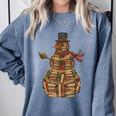 Christmas Snowman Made Of Books Holiday Reading Xmas Comfort Colors Sweatshirt Denim