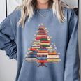 Christmas Tree Book Bookworm Comfort Colors Sweatshirt Denim
