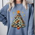 Christmas Tree Books Comfort Colors Sweatshirt Denim