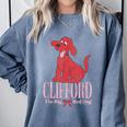 Clifford The Big Red Dog Pink Text With Bow Illustrated Book Comfort Colors Sweatshirt Denim Clifford The Big Red Dog Pink Text With Bow Illustrated Book Comfort Colors Sweatshirt Denim