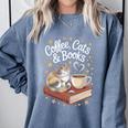 Coffee Cats & Books Cute Cat Book Lover Reading Comfort Colors Sweatshirt Denim Coffee Cats & Books Cute Cat Book Lover Reading Comfort Colors Sweatshirt Denim