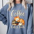 Coffee Cats And Books Lover For Women & Men Coffee Comfort Colors Sweatshirt Denim