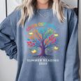 Color Our World Summer Reading Program 2025 Trippy Book Tree Comfort Colors Sweatshirt Denim