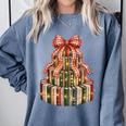 Coquette Christmas Book Tree Xmas Lights Librarian Teacher Comfort Colors Sweatshirt Denim