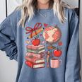 Coquette Teacher School Supplies Bows Books Globe Apple Cute Comfort Colors Sweatshirt Denim