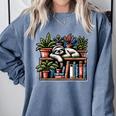 Cosy Sloth In Bookshelf With Plants Comfort Colors Sweatshirt Denim