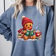 Cozy Gingerbread Christmas Reading Book Xmas Snowflakes Fall Comfort Colors Sweatshirt Denim Cozy Gingerbread Christmas Reading Book Xmas Snowflakes Fall Comfort Colors Sweatshirt Denim