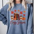 Cozy Season Autumn Leaves Books Pumpkins Fall Halloween Comfort Colors Sweatshirt Denim