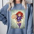 The Crimson Crescent 90s Retro Comic Book Superheroine Art Comfort Colors Sweatshirt Denim The Crimson Crescent 90s Retro Comic Book Superheroine Art Comfort Colors Sweatshirt Denim