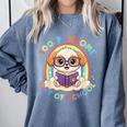 Cute 100th Day Of School 100 Days Dog Reading Book Rainbow Comfort Colors Sweatshirt Denim