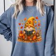 Cute Autumn Gnome Reading Pumpkin Book Lover Comfort Colors Sweatshirt Denim