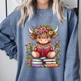 Cute Baby Highland Cow With Reading Book Bookworm Comfort Colors Sweatshirt Denim Cute Baby Highland Cow With Reading Book Bookworm Comfort Colors Sweatshirt Denim