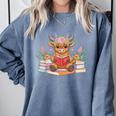 Cute Baby Highland Cow Reading Book Lover Toddler Comfort Colors Sweatshirt Denim Cute Baby Highland Cow Reading Book Lover Toddler Comfort Colors Sweatshirt Denim