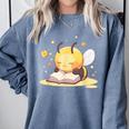 Cute Bee Reading Book Teacher Student Reader Graphic For Men Women Kids Comfort Colors Sweatshirt Denim Cute Bee Reading Book Teacher Student Reader Graphic For Men Women Kids Comfort Colors Sweatshirt Denim