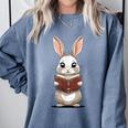 Cute Bookworm Bunny Reading For Kids And Teachers Comfort Colors Sweatshirt Denim