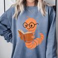 Cute Bookworm Worm Reading Book Glasses Nerdy Comfort Colors Sweatshirt Denim