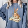 Cute Bunny Reading Book Glasses Bookworm Comfort Colors Sweatshirt Denim