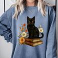 Cute Cat Book Flowers Comfort Colors Sweatshirt Denim